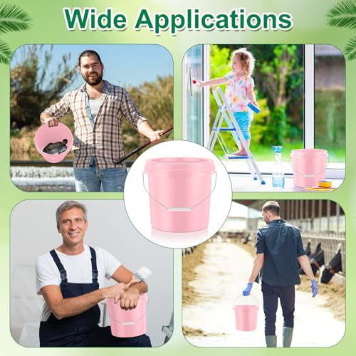 Tioncy 10 Pcs 2 Gallon Plastic Buckets with Lids and Handles,Light Pink | Storage Pails for Paint, Cleaning, Organizing, Durable Containers, Metal Handles, Plastic Material - color: Light Pink