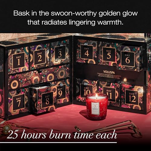 Voluspa 12 Day Advent Calendar Scented Candles Gift Set, 2.5 oz Each, 25 Hour Burn Time, Scented for Women and Men