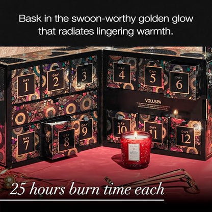 Voluspa 12 Day Advent Calendar Scented Candles Gift Set, 2.5 oz Each, 25 Hour Burn Time, Scented for Women and Men