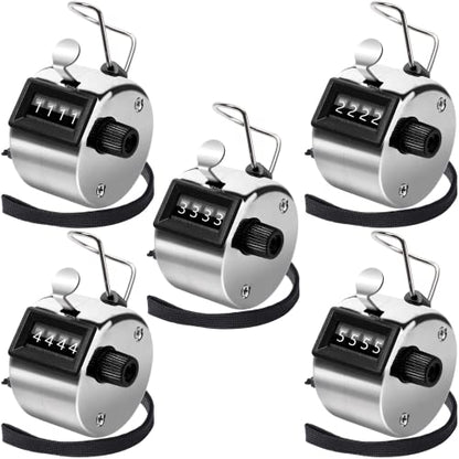 PETKNOWS 5Pcs Handheld Tally Clicker Counter 4 Digital Number for Sports | School Event Golf Sports Office Stadium, 4 Digital Number Clicker, 5 Pcs Handheld Counter Bulk - color: Silver