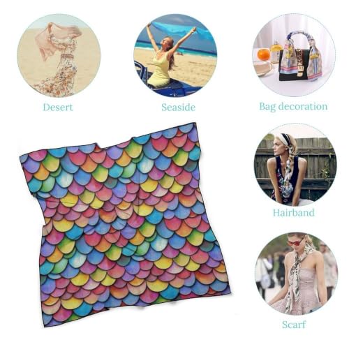Women’s Square Scarf 27"x27", Lightweight Chiffon Satin Feel Fashion Scarf for Neck Hair Band Head Wrap Bag Accessory - color: Colorful Scales
