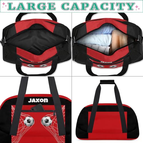 Custom Name Sports Duffel Bags Boys Weekender Bag Black Red Soccer | Personalized Named Practice Travel Overnight Training Bag - color: Color 21