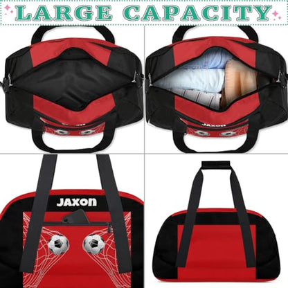 Custom Name Sports Duffel Bags Boys Weekender Bag Black Red Soccer | Personalized Named Practice Travel Overnight Training Bag - color: Color 21