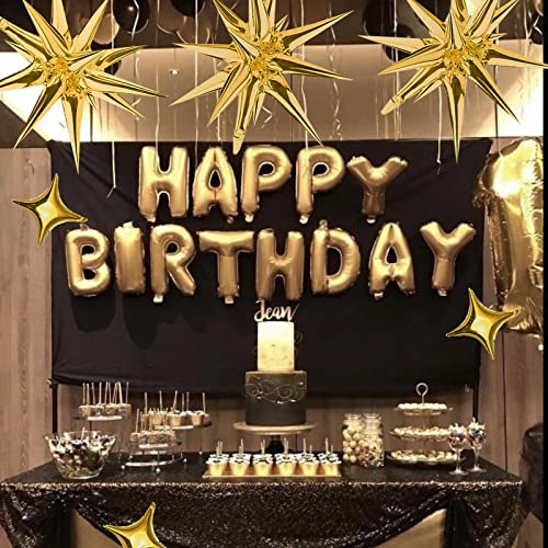 Gold Star Foil Balloons Kit - 6 Pack 12 Point Starburst Cone and Spike Balloons With 10Pcs Four Pointed Stars for Wedding, Baby Shower, Photo Booth, Birthday Party Supplies - style: Gold Star Explosion Balloons