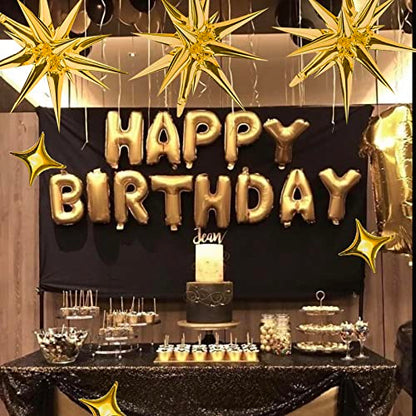 Gold Star Foil Balloons Kit - 6 Pack 12 Point Starburst Cone and Spike Balloons With 10Pcs Four Pointed Stars for Wedding, Baby Shower, Photo Booth, Birthday Party Supplies - style: Gold Star Explosion Balloons