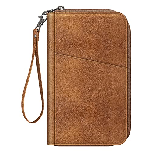FINTIE Family Passport Holder Wallet Travel Document Organizer Clutch Bag - color: Brown
