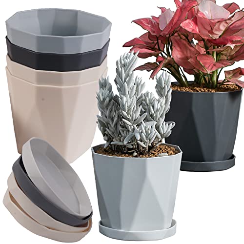 InmeRun Plant Pots Indoor Plastic Flower Pots Outdoor 7 inch Set of 6 Pack with Drainage Holes and Saucers for Garden pots (7 in 6 pcs) - color: Multicolor, size: 7"(Pack of 6)