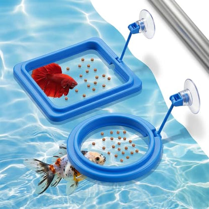 4 Pcs Fish Feeding Ring for Aquarium, Square and Round Floating Aquarium Food Feeder for Betta and Goldfish Turtle & Small Fishes, Fish Tank Accessories for Efficient Feeding Management