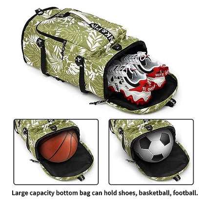 gym duffel bag backpack wrestling bag with shoe compartment 4 kinds of back method waterproof sports walking laptop - color: A-floral Green
