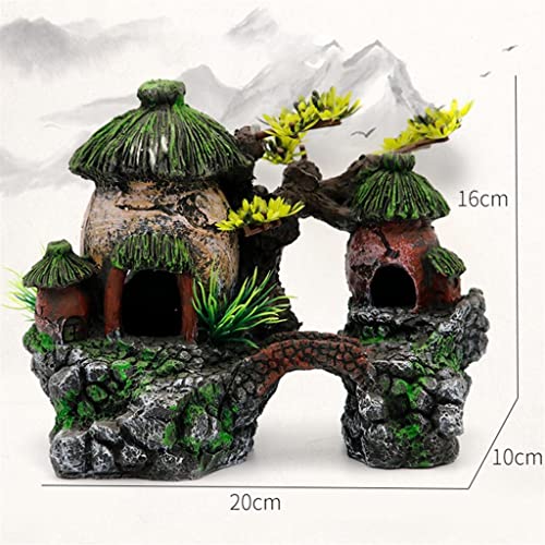 Resin Simulation House Model Aquarium Decoration Fish Tank Landscape Ornament Two-Story Simulation Bridge Stone House