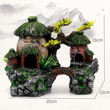 Resin Simulation House Model Aquarium Decoration Fish Tank Landscape Ornament Two-Story Simulation Bridge Stone House