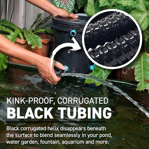 1" Dia. Corrugated Pond Tubing 1-Inch ID, 20 FT Length, Black PVC Kinkproof Strong Flex Tubing Made in USA - size: 1 Inch