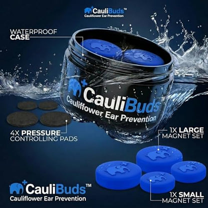 CauliBuds™ Cauliflower Ear Magnet - Premium Silicone Ear Magnets Cauliflower Ear - Pressure Earrings Magnetic Ears - Treatment in BJJ, Wrestling, MMA, & Rugby - Cauliflower Ear Draining Kit (Blue) - color: Blue