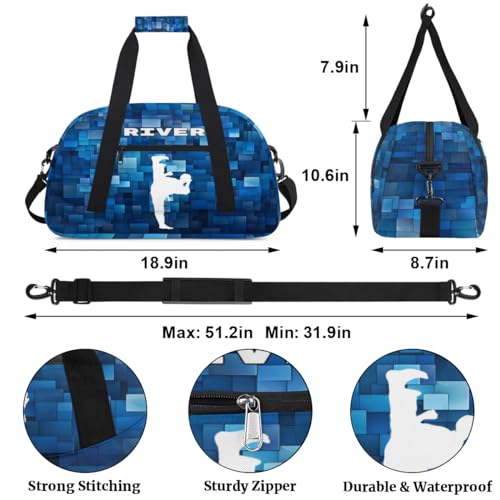 Custom Sports Gym Bag for Boys Training Bag, White Taekwondo Blue | Personalized Named Practice Travel Overnight Training Bag - color: Color 2