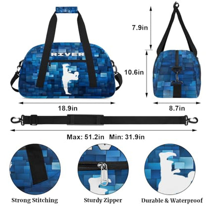 Custom Sports Gym Bag for Boys Training Bag, White Taekwondo Blue | Personalized Named Practice Travel Overnight Training Bag - color: Color 2