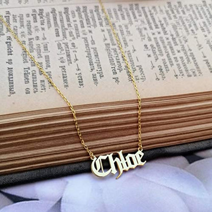 Custom Name Necklace Personalized, 18K Gold Plated Customized Nameplate Necklace Dainty Jewelry Gift for Women, Bridesmaid - color: Old English Name Necklace