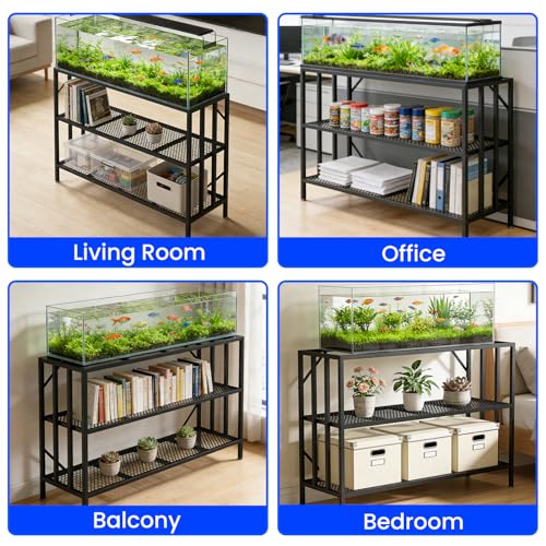 55-75 Gallon Fish Tank Stand, Heavy Duty Metal Aquarium Stand, 3-Tier Adjustable Storage Shelf for Home and Office, 1000LBS Capacity, Black (Tank not Included), 49.6''L×15''W×30''H - size: 55-75 Gallon without Power Outlet