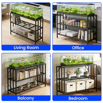 55-75 Gallon Fish Tank Stand, Heavy Duty Metal Aquarium Stand, 3-Tier Adjustable Storage Shelf for Home and Office, 1000LBS Capacity, Black (Tank not Included), 49.6''L×15''W×30''H - size: 55-75 Gallon without Power Outlet
