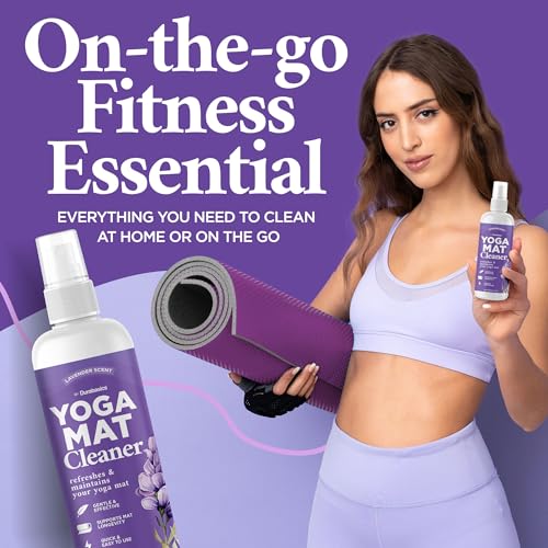 Durabasics Yoga Mat Cleaner Spray – Lavender Scent – 2 Pack (4 oz Each) with Microfiber Towel – Mat Spray Cleaner for Sweat & Odor – Quick-Dry, No Rinse Formula for Gear & Gym Equipment