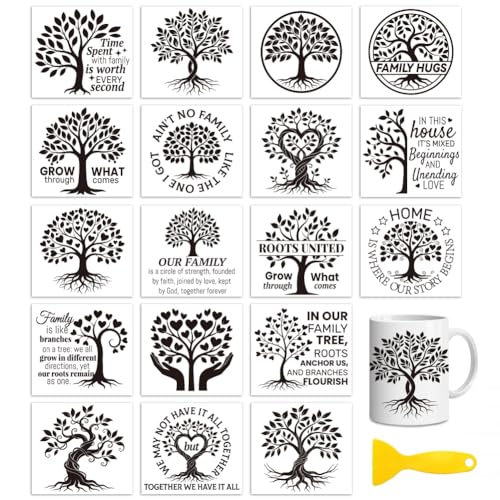 Peacoblue Black Tree of Life Rub On Transfers for Craft, Transfer Sticker | 18 Sheets UV DTF Transfers, Waterproof Rub On Decals for Wood, Glass, Furniture, Tumblers & Home Decor Crafts - style: Black Tree of Life