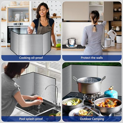 2 Pieces 2 Sided Grease Splatter Guard Foldable Splatter Guard for Stove Stainless Steel Oil Splatter Screens Backsplash for Wall Gas Range Frying Pan Camping(Size:15.7×15.7inches) - size: 15.7×15.7inches