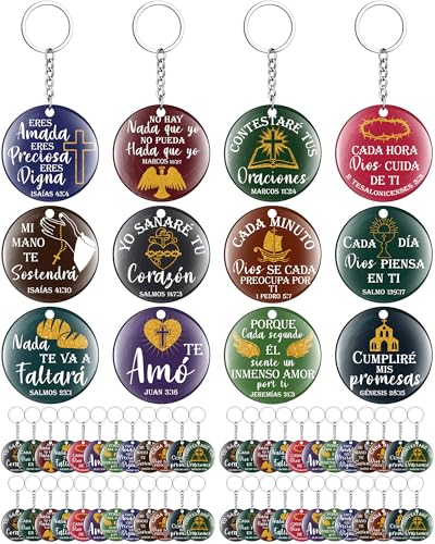 Sureio 48 Pc Spanish Christian Keychain Gift with Bible Verse - style: Dark Morandi