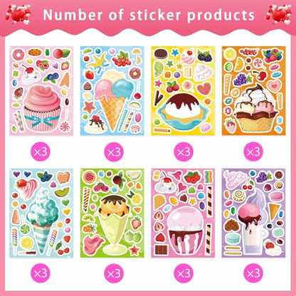 Make Your Own Ice Cream Sticker, Make-a-face Stickers, Summer Supplies | 24 Sheets Mix and Match Sticker Sheets Goodie Bags Stuffers DIY Summer Ice Cream Stickers for Kids Party Favors Activities - style: Ice Cream Stickers