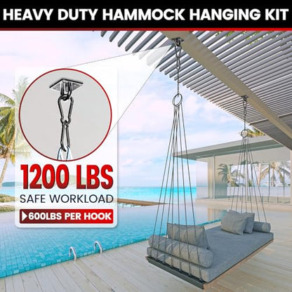 sprookber 304 Stainless Steel Pad Eye Snap Hooks, M8 Heavy Duty Ceiling Hooks, 1200 lb Capacity Hammock Swing Hanging kit, Plant Hangers, Marine Hardware Staple Hook Loop with Screws, Set of 8(Black) | Hanging Kit with Screws for Hammock Chair Swing, Yoga