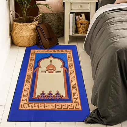 Muslim Prayer Rug Turkish Islamic Prayer Mat Thick Praying Carpet Janamaz Sajjadah Namaz Seccade Arabic Prayer Rug for Eid Ramadan - color: Blue-2