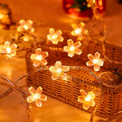 Fairy Flower String Lights Indoor Bedroom Decor, 33 ft 100 LED Artificial Cherry Blossom Lamp Indoor Outdoor Wall Window Garden Hanging Decorations for Christmas Wedding Birtday Party (Warm White) - color: Warm White