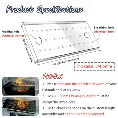 Cat Proof Fish Tank Lid, Aquarium Anti-Jumping Cover with Feeding Hole, Clear Reptile Tank Lid, for for Homes/Restaurants/Hotels/Aquariums/pet Shops/Laboratories