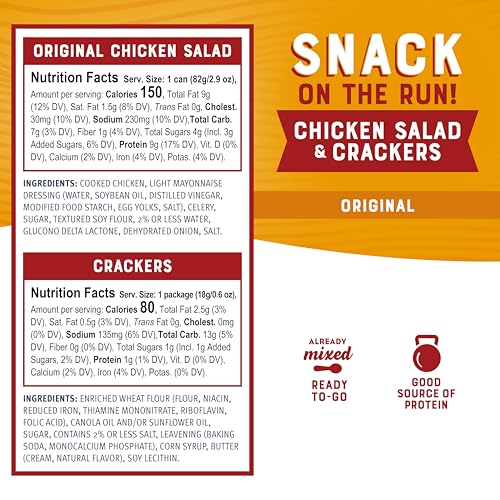 Bumble Bee Snack On The Run! Protein Snack Pack - Original Chicken Salad with Crackers - 10g Protein per Box - Ready to Eat Easy-Open Canned Chicken Salad (Pack of 12) - size: 3.5 Ounce (Pack of 12)