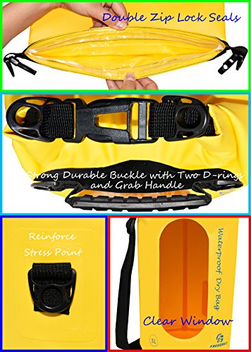 Freegrace Waterproof Dry Bag Set of 3 - Submersible Dry Sack with Double Zip Lock Seals - Includes Waist Pouch & Phone Case - Perfect for Kayaking, Swimming, Boating & Rafting (Yellow(Window), 20L) - color: Yellow, size: 20L, style: Window