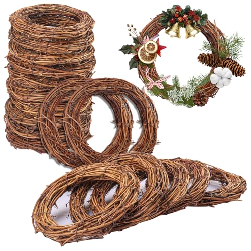 18 Pcs 6 inch Natural Grapevine Wreath Set, Hand-Woven Vine Branch Wreaths for DIY Crafts, Christmas Decorations, Home & Event Styling - size: 18 Pcs 6 inch Brown