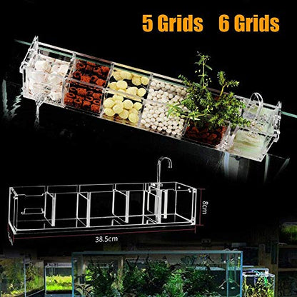 DENESTUS Fish Tank Filter Box 5 or 6 Grids External Hang On Filter Box Acrylic Aquarium Tools(6 Grids)