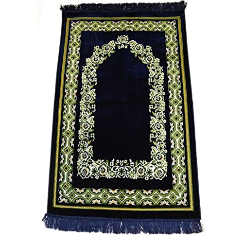 Prayer Rug Carpet Islamic Muslim Salah Meditation Mat Turkish Plush Portable Navy