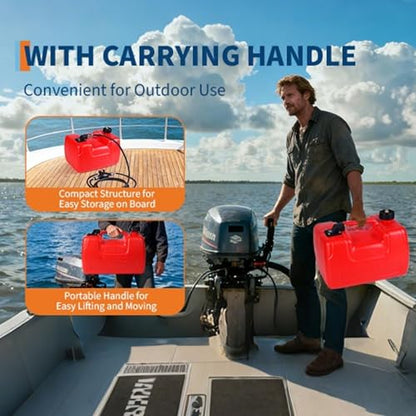 Marine Tank, 3 gal Marine Portable Tank Outboard Marine Boat Transfer Tank with 9.8 ft Hose, Gauge for Outboard Engine Boats, Yacht, Fishing Boat, Deck Boat, Red - size: 3 Gallon