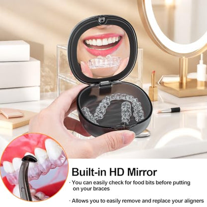 Dental Retainer Box Case Orthodontic Retainer Container with Removal Tool, Chew and Travel Brush, Double-layer Mouth Guard Holder Container Case with Mirror - Transparent Black - color: Transparent Black