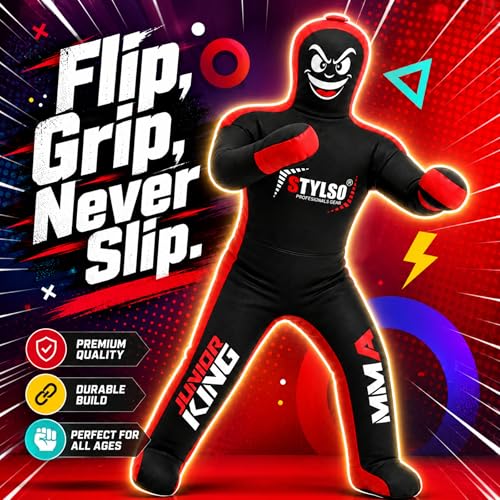 Unfilled Wrestling Dummy for Kids – Youth Grappling Dummy BJJ, MMA, Jiu Jitsu & Judo Training Partner – Durable Martial Arts Practice Buddy - color: Black, size: 4ft / 48"