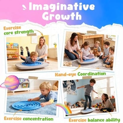 Maze Balance Board for Kids, 3 Replaceable Labyrinth Boards + 140lbs Capacity - Sensory Integration & Proprioceptive Training Wobble Board for Therapy/Ski/Surf Prep