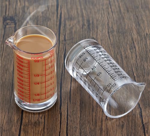 Ackers 4oz Glass Measuring Cup – Shot Glass with Ounce,Ml,Cups Markings for Kitchen & Bar(Pack of 2) - color: Red and Black