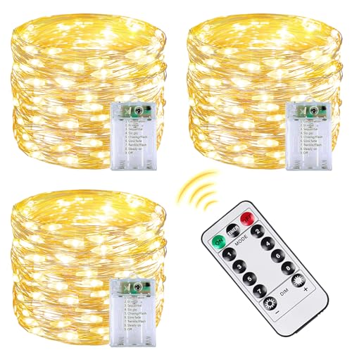 3 Pack 60 LED Fairy Lights Battery Operated with Remote, 8 Modes String Lights Indoor Outdoor, Cuttable Battery Light for Home Bedroom Wedding DIY Centerpiece Christmas Decorations (Warm White) - color: Warm White, size: 3PK（60LED with Remote）
