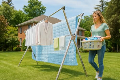 Clothes Drying Rack Folding Indoor Outdoor, Foldable Portable Laundry Drying Rack, Heavy Duty Laundry Hanger Dryer Rack with 20 Hooks (79.55'') - size: 79.55 inches