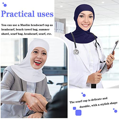 4 Pieces Modal Hijab Cap Adjustable Muslim Stretchy Turban Full Cover Shawl Cap Full Neck Coverage for Lady - color: Black, White, Blue, Gray