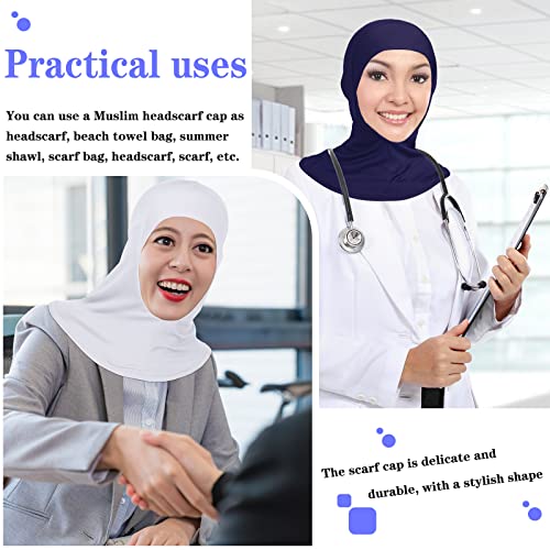 4 Pieces Modal Hijab Cap Adjustable Muslim Stretchy Turban Full Cover Shawl Cap Full Neck Coverage for Lady - color: Black, White, Blue, Gray