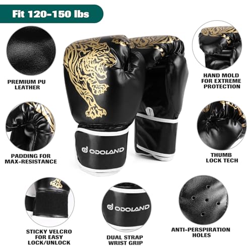 Odoland Punching Bag Set for Adults, 4FT PU Heavy Boxing Bag Set with 12OZ Boxing Gloves, Hand Wraps, Hanging Chains for MMA Karate Kickboxing Home Gym Training as Boys Gifts - Unfilled