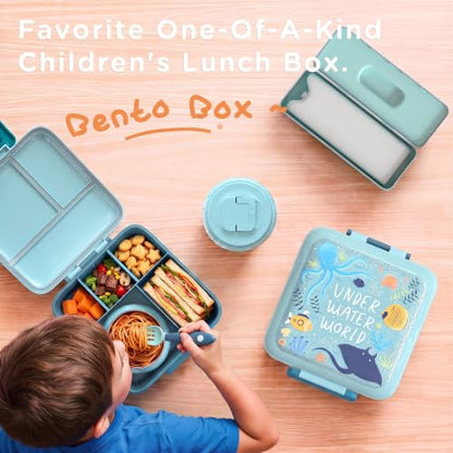 JXXM Bento Lunch Box for Kids with 8oz Soup Thermo,Leak-Proof Lunch Containers with 5 Compartment,Thermo Food Jar Food Containers for School (Blue-Octopus) - color: Blue-Octopus