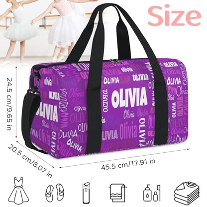Personalized Teens Dark Purple Sport Duffle Gymnastics Carry On Bag | Custom Name Weekender Bag for Women Men Travel Business Trip - color: Dark Purple