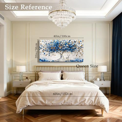 imjiayu Tree of Life Wall Art, Abstract Blue and White Tree Canvas Prints - color: Blue and White Tree, size: 40"L x 20"W