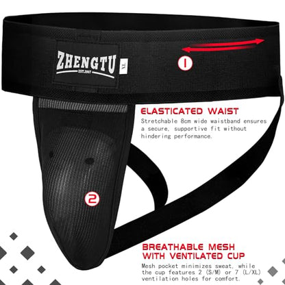 Groin Protector Cup Kickboxing Boxing Muaythai MMA Groin Guard, Jockstrap Karate Training, BJJ Protection, Soccer, Basketball Removable TPE Cup with Silicone Cushioning - color: Black, size: X-Large